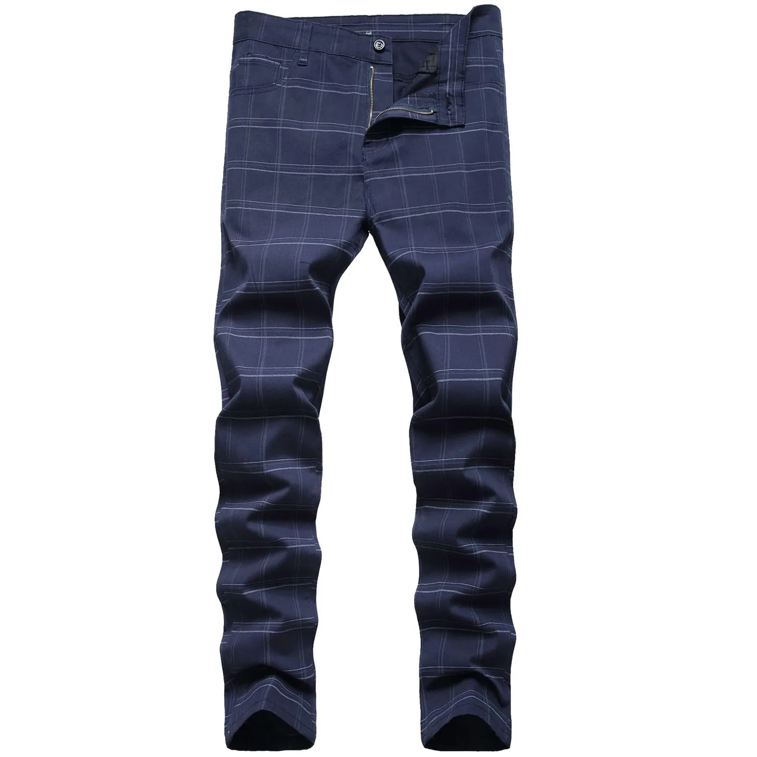 Keevoom Plaid Pants for Men Stretch Skinny Slim Fit Flat-Front Casual Fashion Comfy Solid Pencil Business Dress Chinos Pants