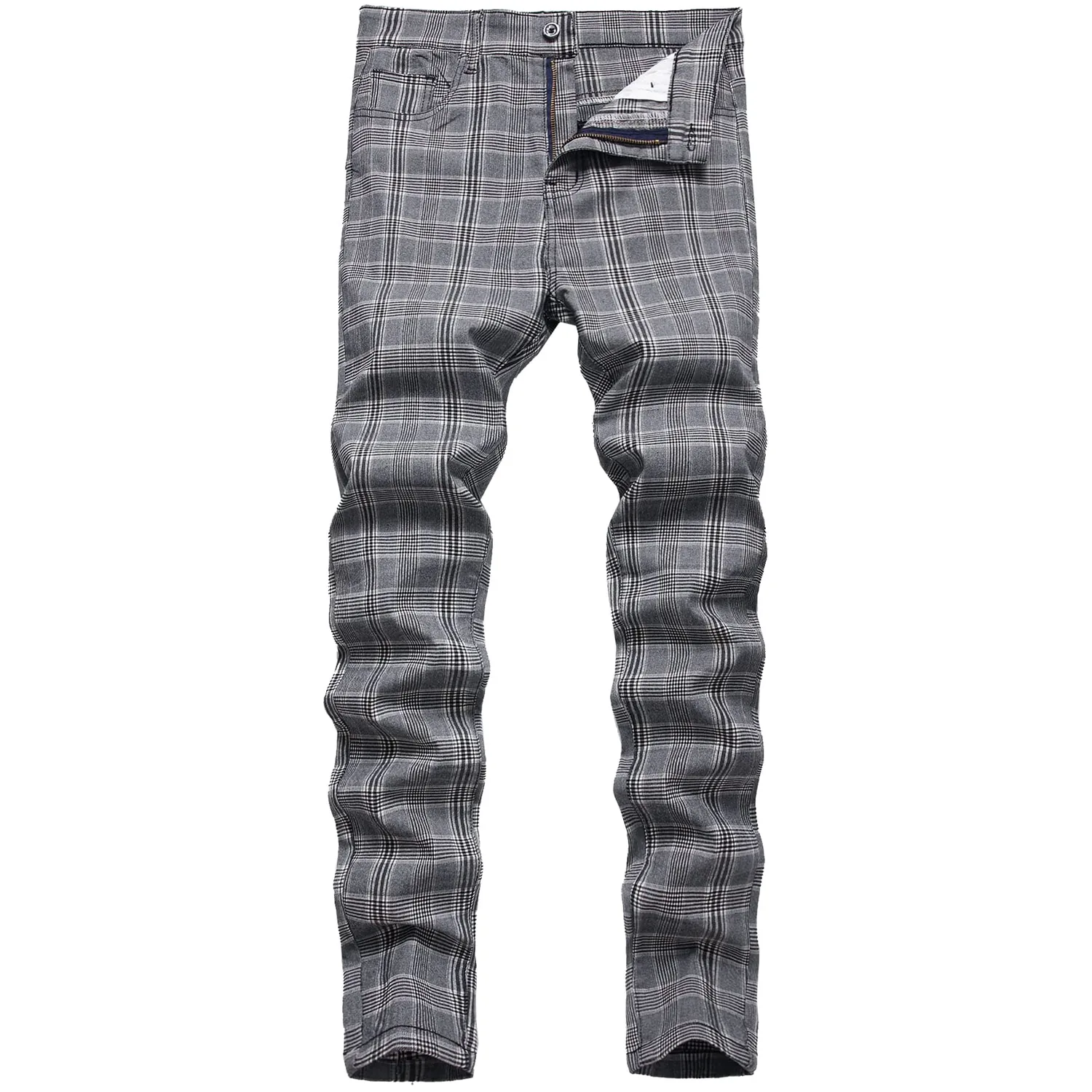 Keevoom Plaid Pants for Men Stretch Skinny Slim Fit Flat-Front Casual Fashion Comfy Solid Pencil Business Dress Chinos Pants