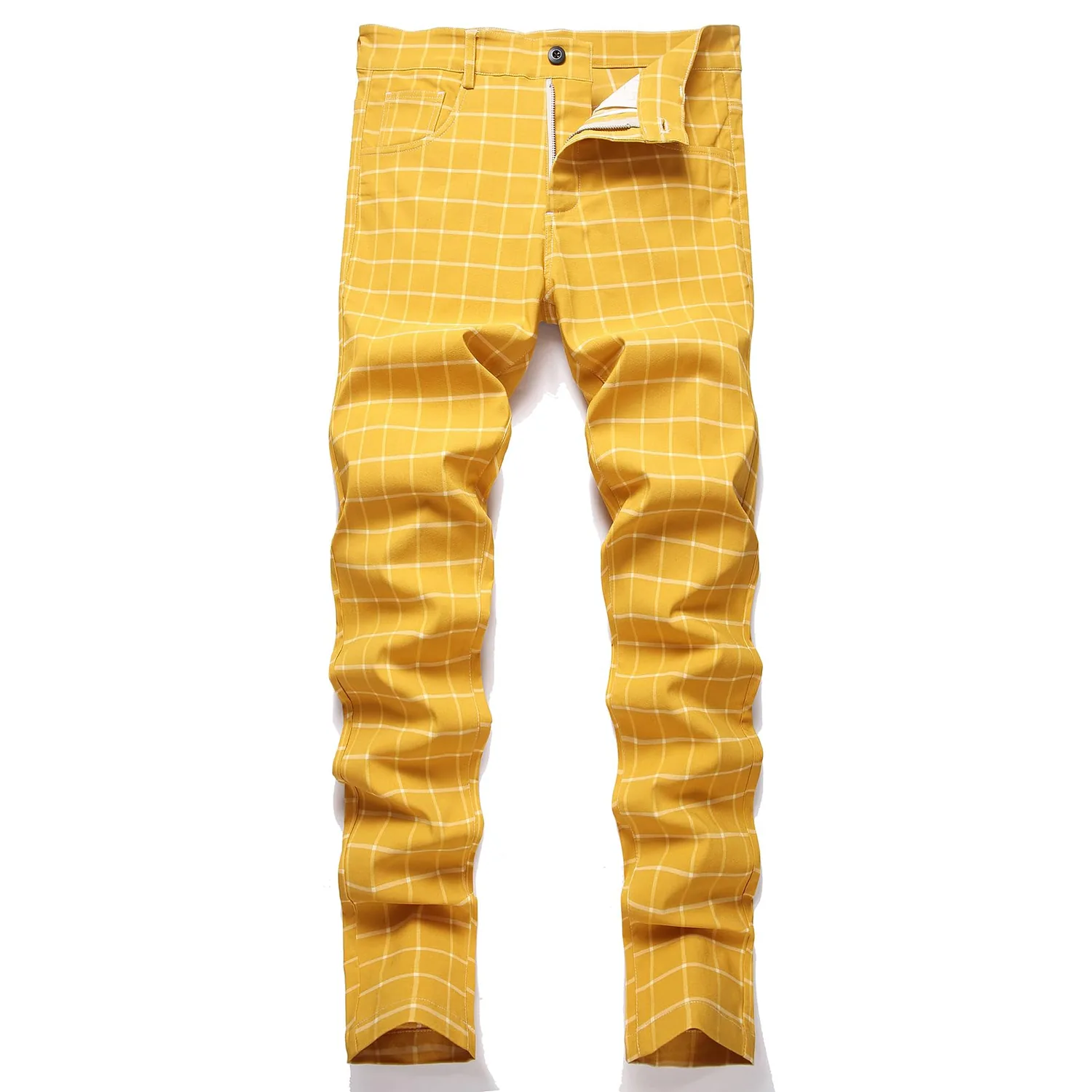 Keevoom Plaid Pants for Men Stretch Skinny Slim Fit Flat-Front Casual Fashion Comfy Solid Pencil Business Dress Chinos Pants